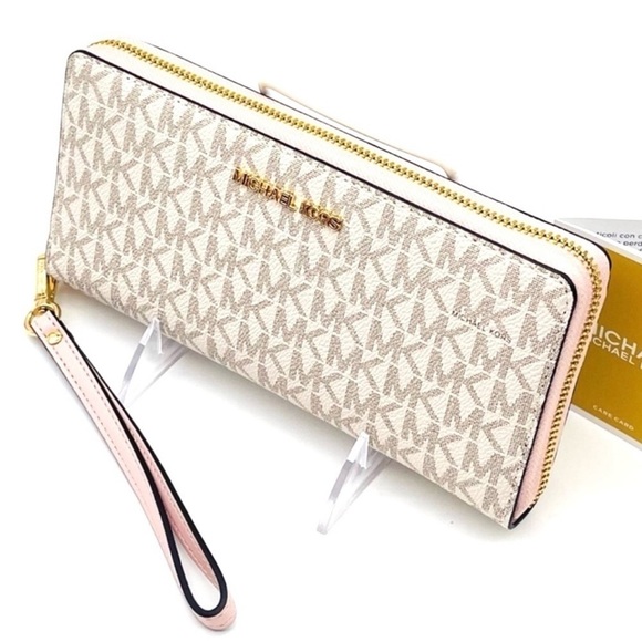 Michael Kors Large Continental Wallet Wristlet Vanilla/Light Pink - Picture 4 of 7